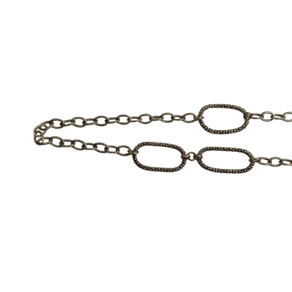 Gold Tone Asymmetrical Textured Oval Rings Chain Link Long Necklace - Picture 7 of 11